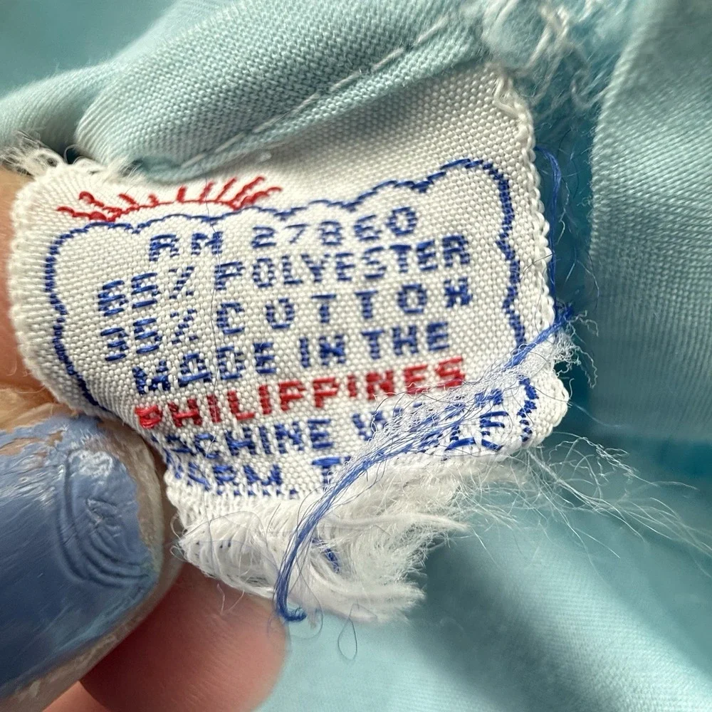 Vintage Baby Dress Girls 9-12M Blue Floral Embroidered Peter Pan Puff Sleeve